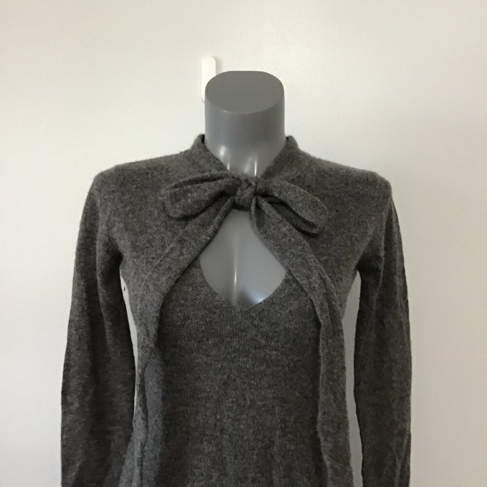 Viridis Luxe Cashmere Blend V-Neck Sweater with Neck Tie Size M - Picture 3 of 12